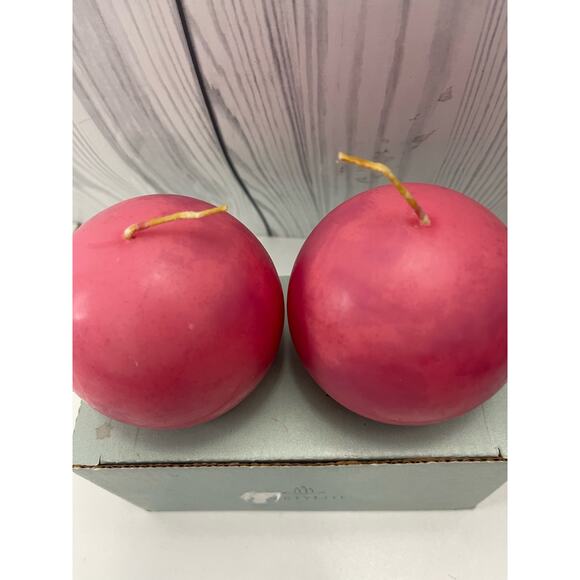PartyLite Pair of 3” Ball Candles New in Box Cherry Orchard - Picture 3 of 5